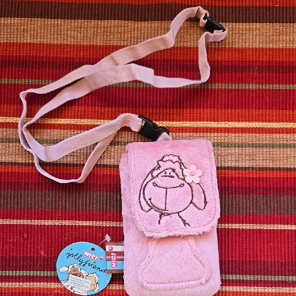 Nici Lamb Jolly Friends Velvet Pouch/Bag 4.5x3" 28" Strap NwT